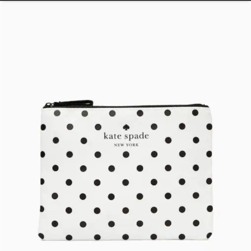♠️Kate Spade Dot Canvas Zip Pouch, Black & White NEW